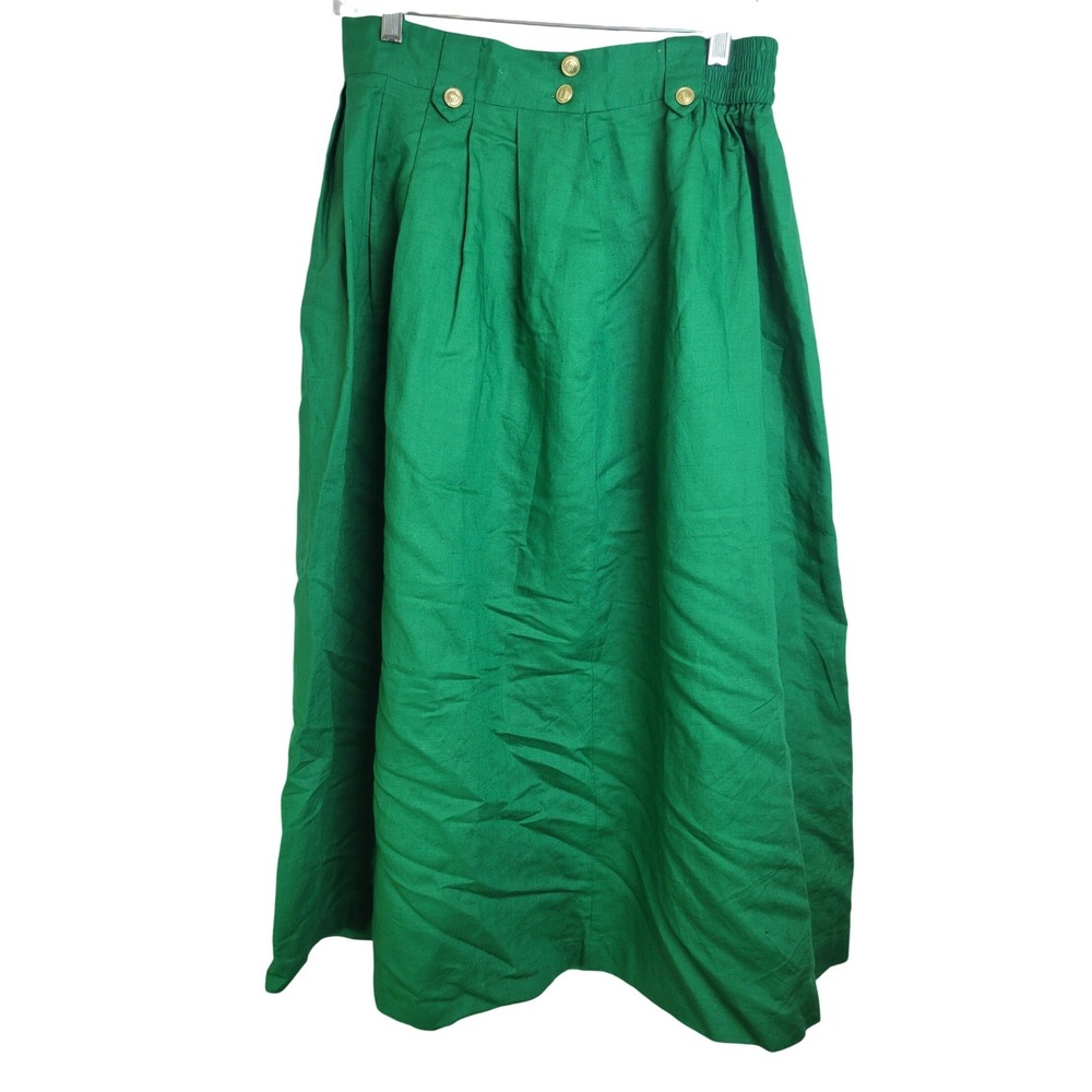 SK & Company Maxi Skirt Vintage Farmhouse Ramie Cotton Kelly Green Women 14